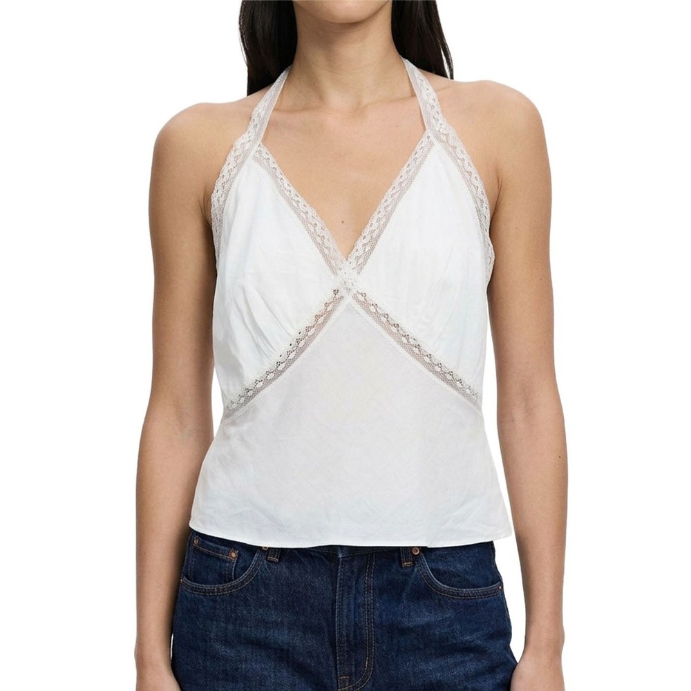 NWT Reformation Monica Top White Cotton Blend Halter Open Back M
